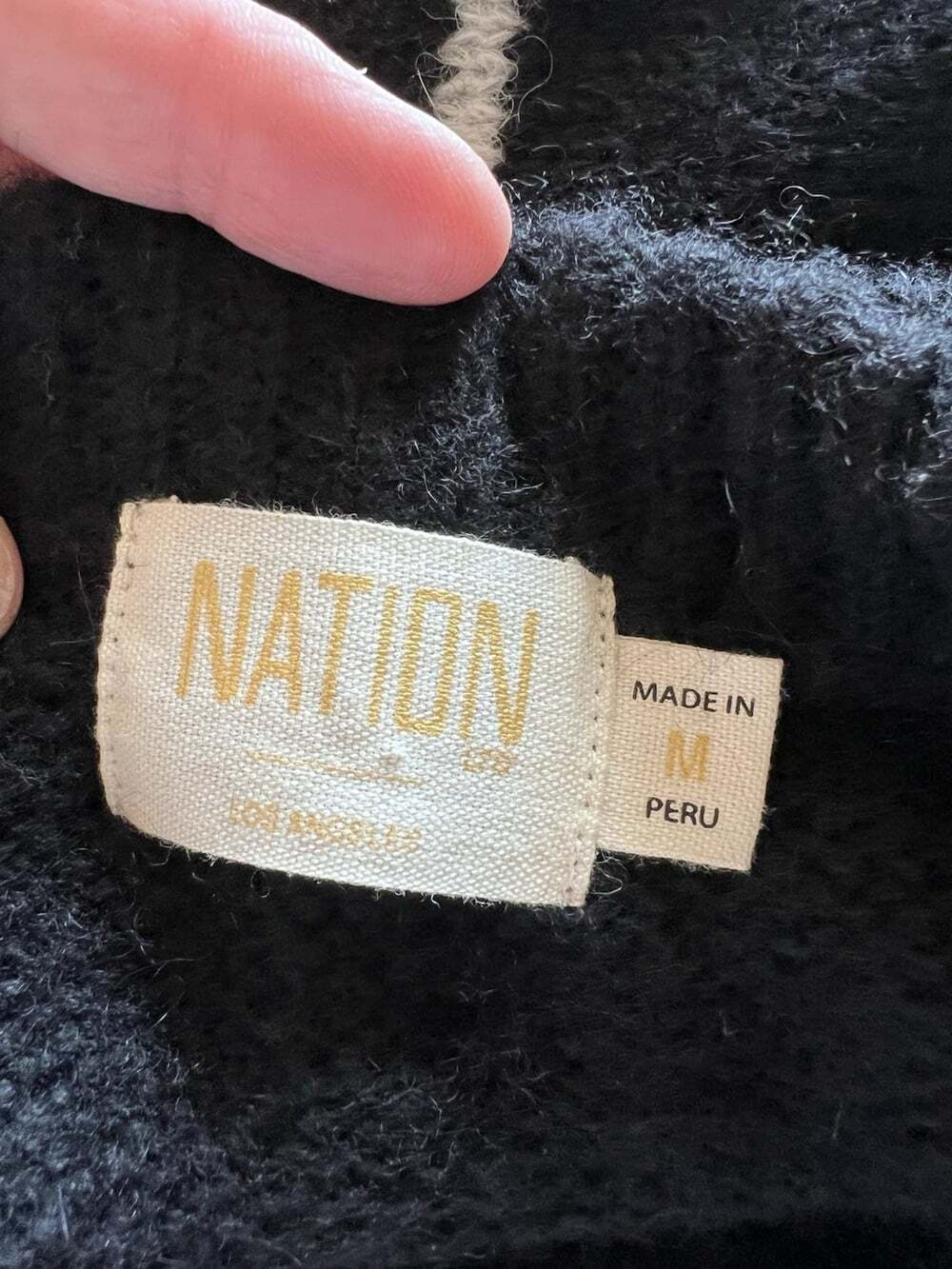 Nation LTD Baby Alpaca Merino Wool Sweater M Black Cream Stripe Made Peru - Picture 7 of 8